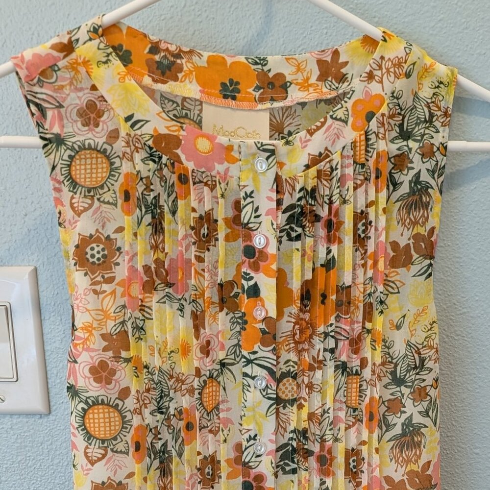 ModCloth Pleated Yellow Sutton Retro Daisy Floral Print Dress Womens Medium